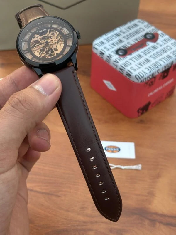 Fossil Townsman Automatic Watch – First Copy | Master Copy Quality | Skeleton Dial, Brown Leather Strap
