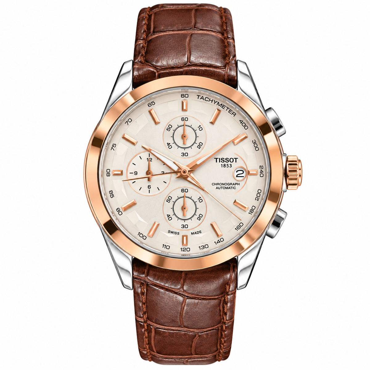 Tissot-Couturier-Chronograph-Rose-Gold-Brown-Leather-First-Copy-Watch-Anzoro
