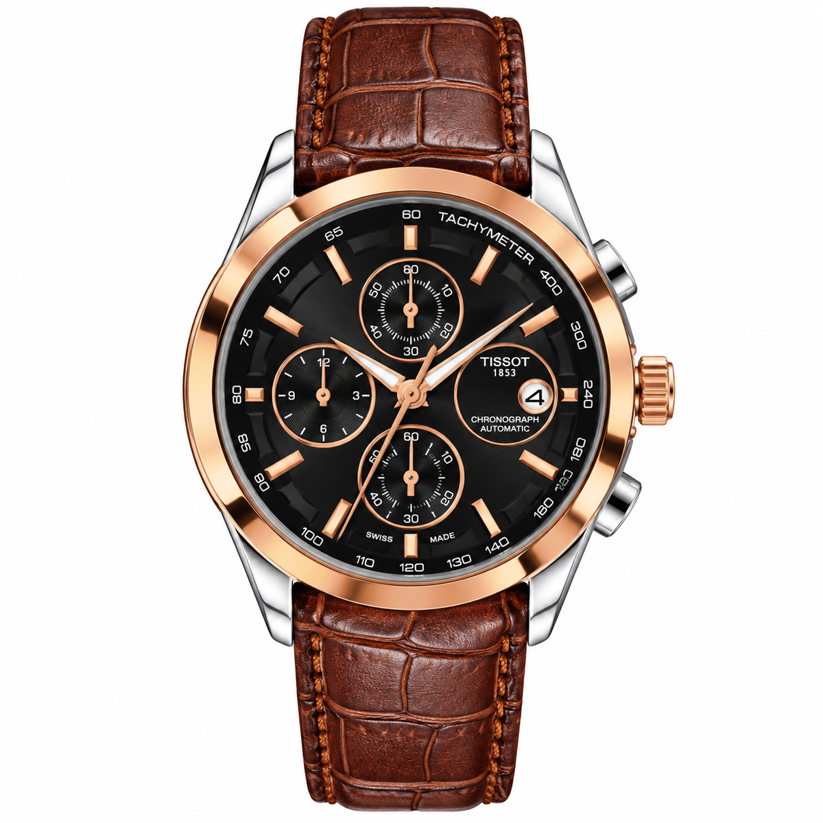 Tissot-Couturier-Chronograph-Black-Dial-Rose-Gold-Brown-Leather-First-Copy-Watch-Anzoro