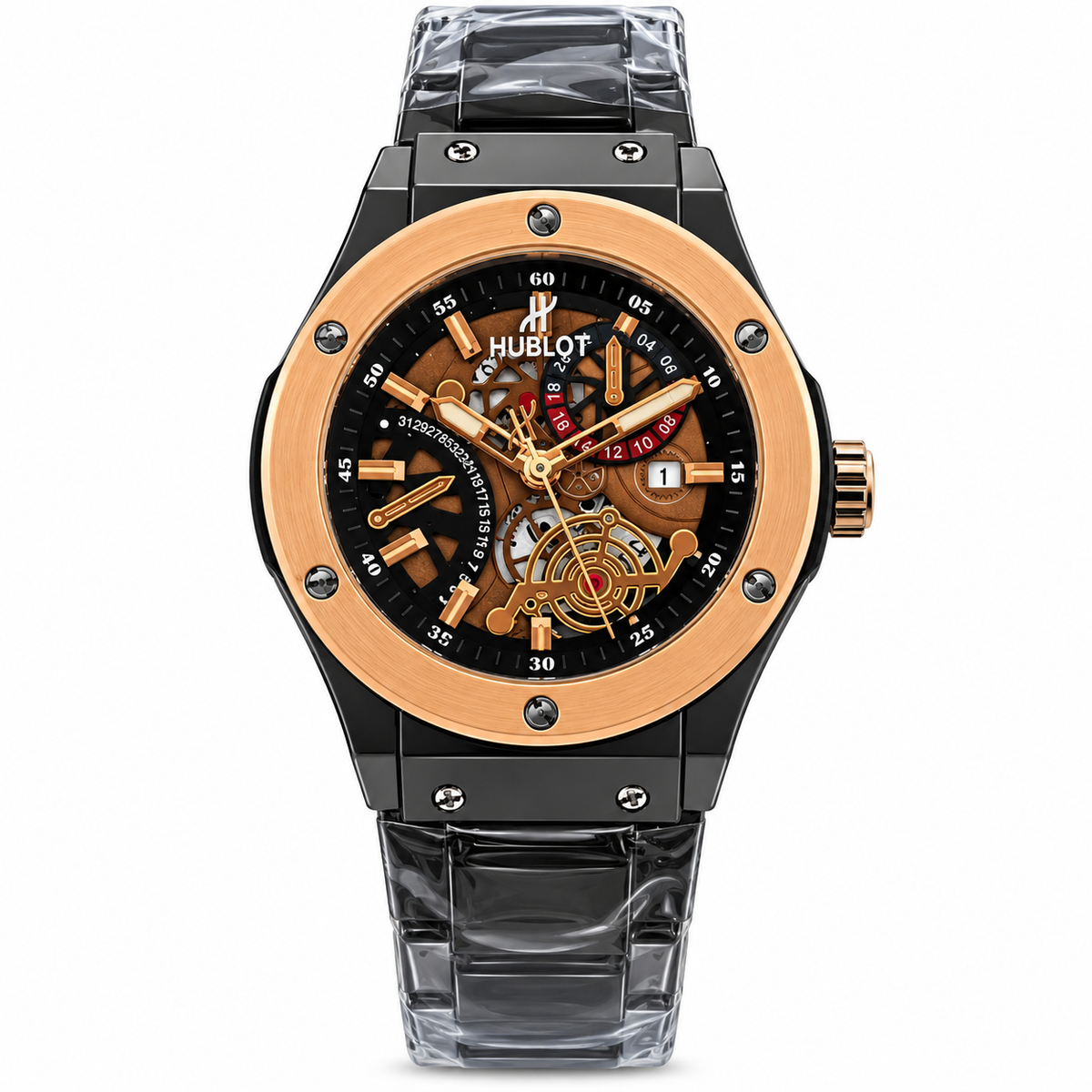 Hublot-Big-Bang-Aerofusion-Skeleton-Rose-Gold-Bezel-Gunmetal-First-Copy-Watch-Anzoro
