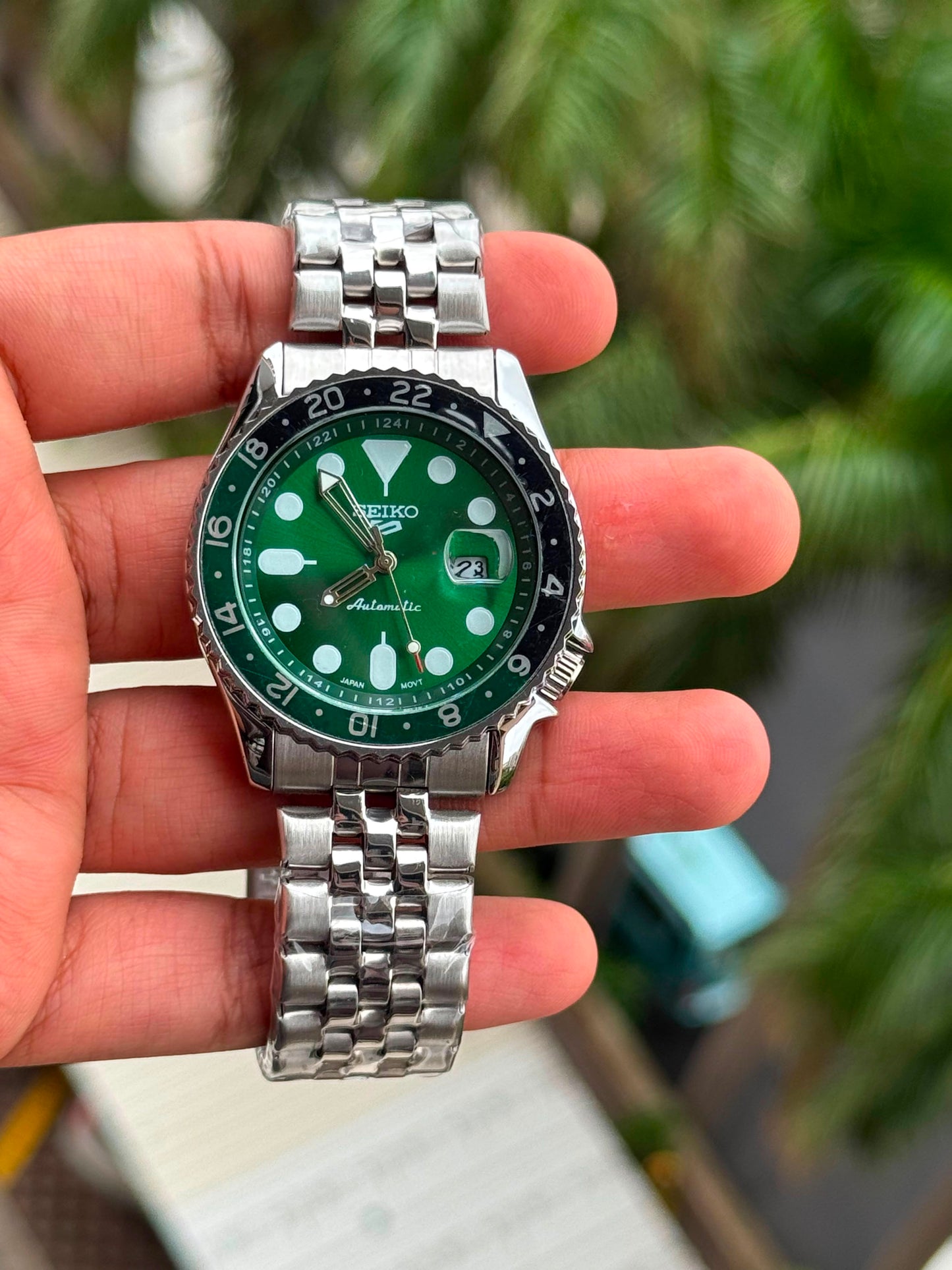 Seiko 5 Sports GMT Watch SSK035K1 – First Copy | Master Copy Quality | Green Dial, Steel Bracelet