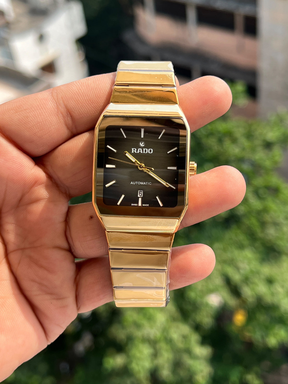 Rado-Anatom-Quartz-Square-Dark-Grey-Dial-Full-Gold-First-Copy-Watch-Anzoro