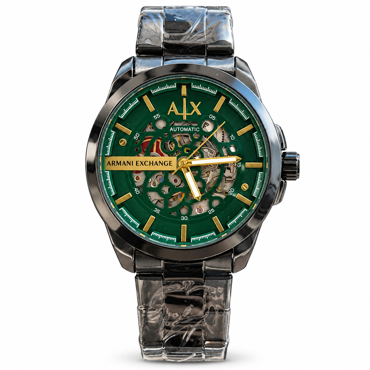 Armani-Exchange-Skeleton-Automatic-Green-Dial-Gunmetal-First-Copy-Watch-Anzoro