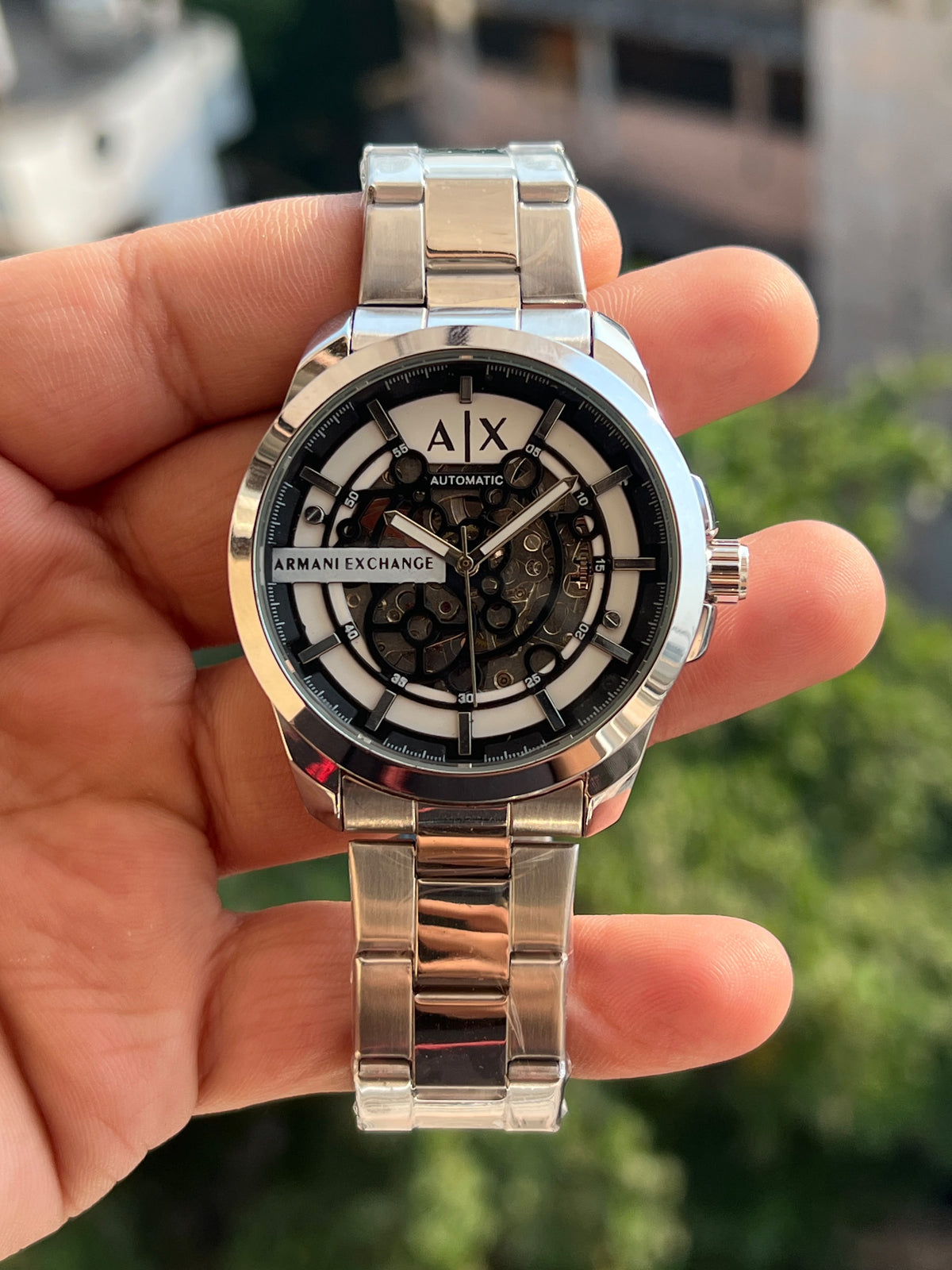 Armani-Exchange-AX-Skeleton-Dial-White-Ring-Black-Markers-Automatic-First-Copy