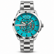 Armani-Exchange-Skeleton-Automatic-Turquoise-Cyan-Blue-Dial-Silver-First-Copy-Watch-Anzoro