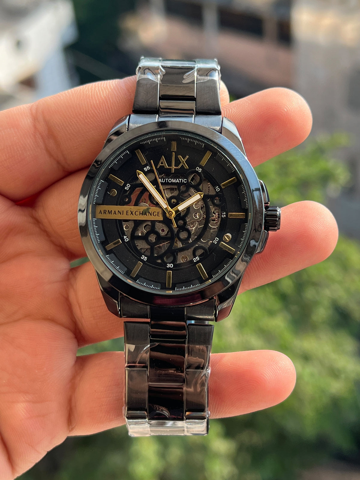 Armani-Exchange-AX-Black-Skeleton-Dial-Gold-Indices-Automatic-First-Copy