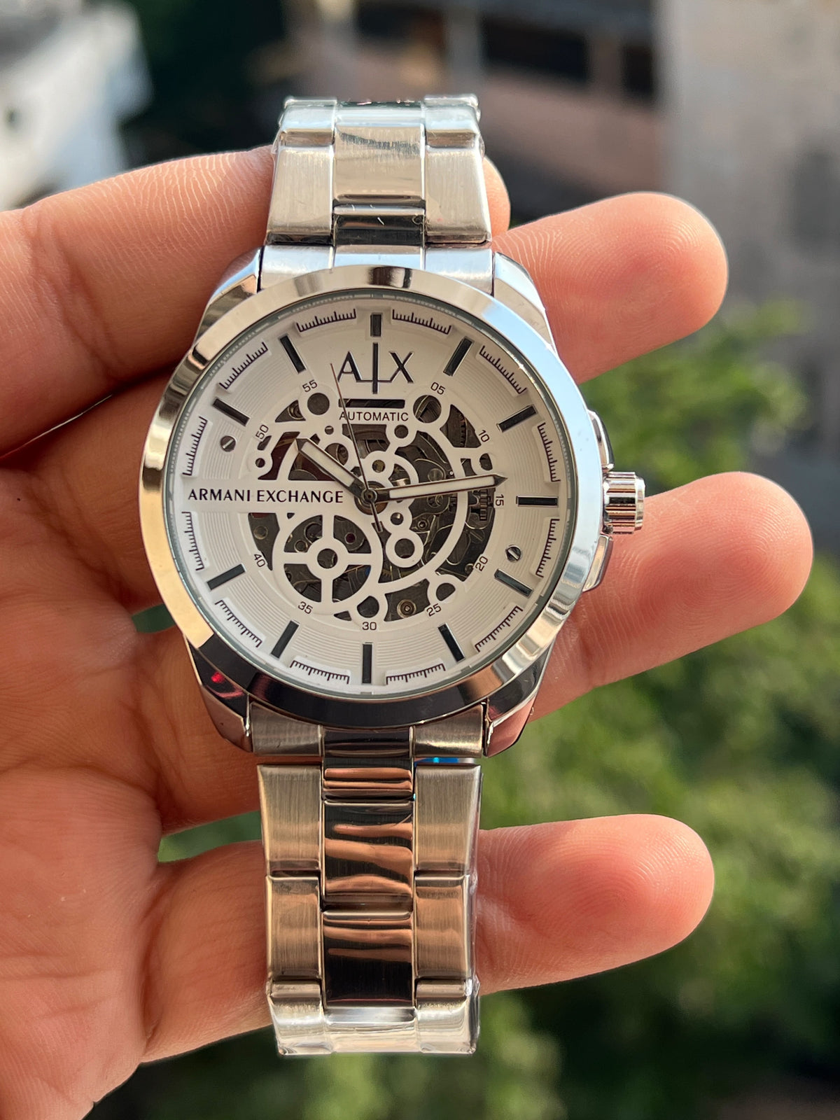 Armani-Exchange-AX-White-Skeleton-Dial-Black-Indices-Automatic-First-Copy