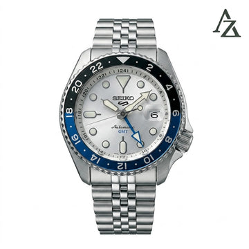 Seiko 5 Sports SKX GMT "Silver Cloud" Watch – First Copy | Master Copy Quality | White Dial, Blue-Black Bezel