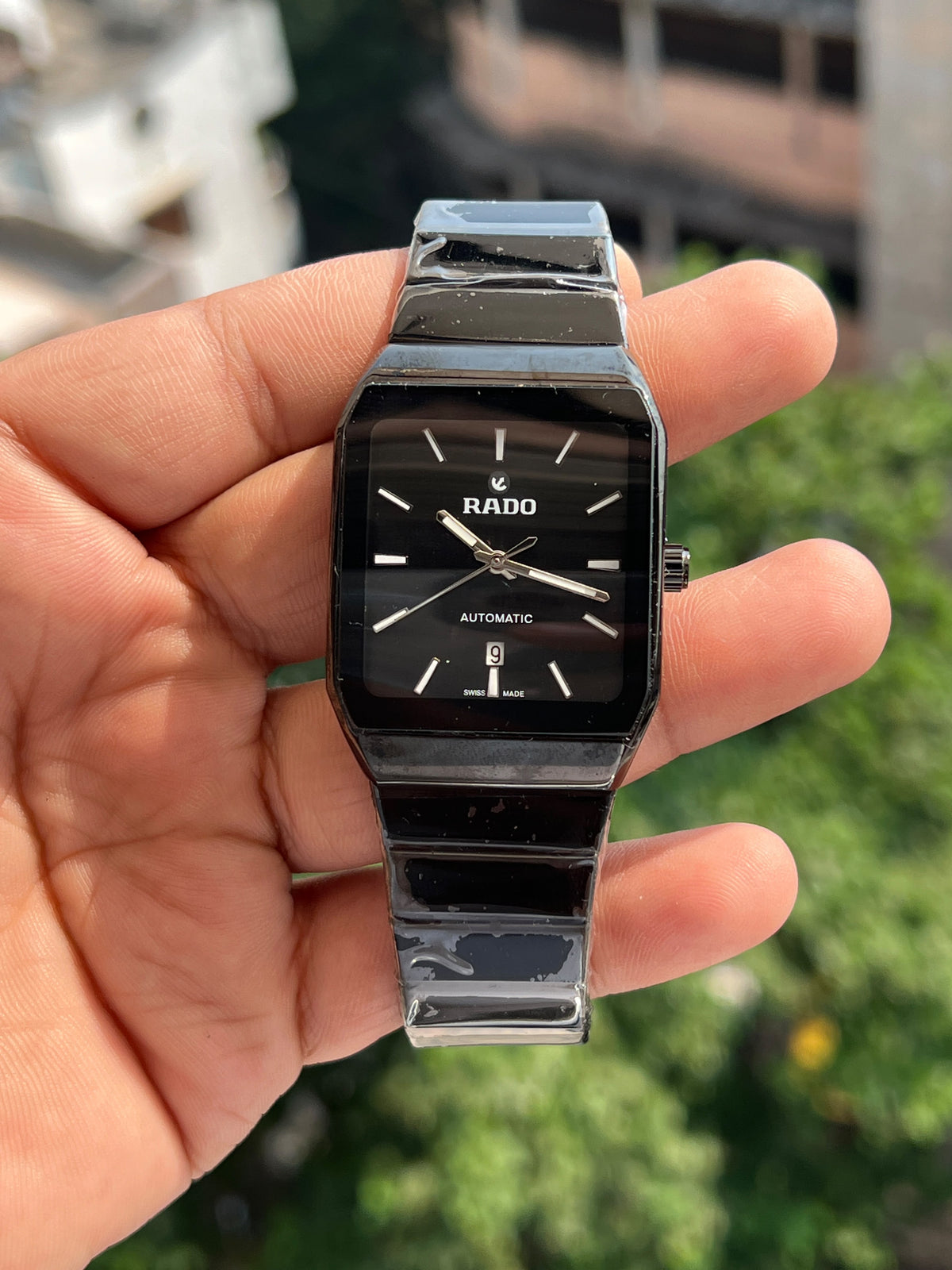 Rado-Anatom-Square-Black-Dial-Silver-Hands-Date-Window-First-Copy-Watch