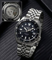 Seiko-5-Sports-GMT-Automatic-Blue-Dial-Batman-Bezel-Jubilee-First-Copy-Watch-Anzoro