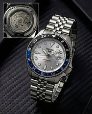 Seiko-5-Sports-GMT-Automatic-Silver-Dial-Batman-Bezel-Jubilee-First-Copy-Watch-Anzoro