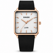 Rado-True-Square-Jubile-Textured-White-Dial-Rose-Gold-Black-Strap-First-Copy-Watch-Anzoro