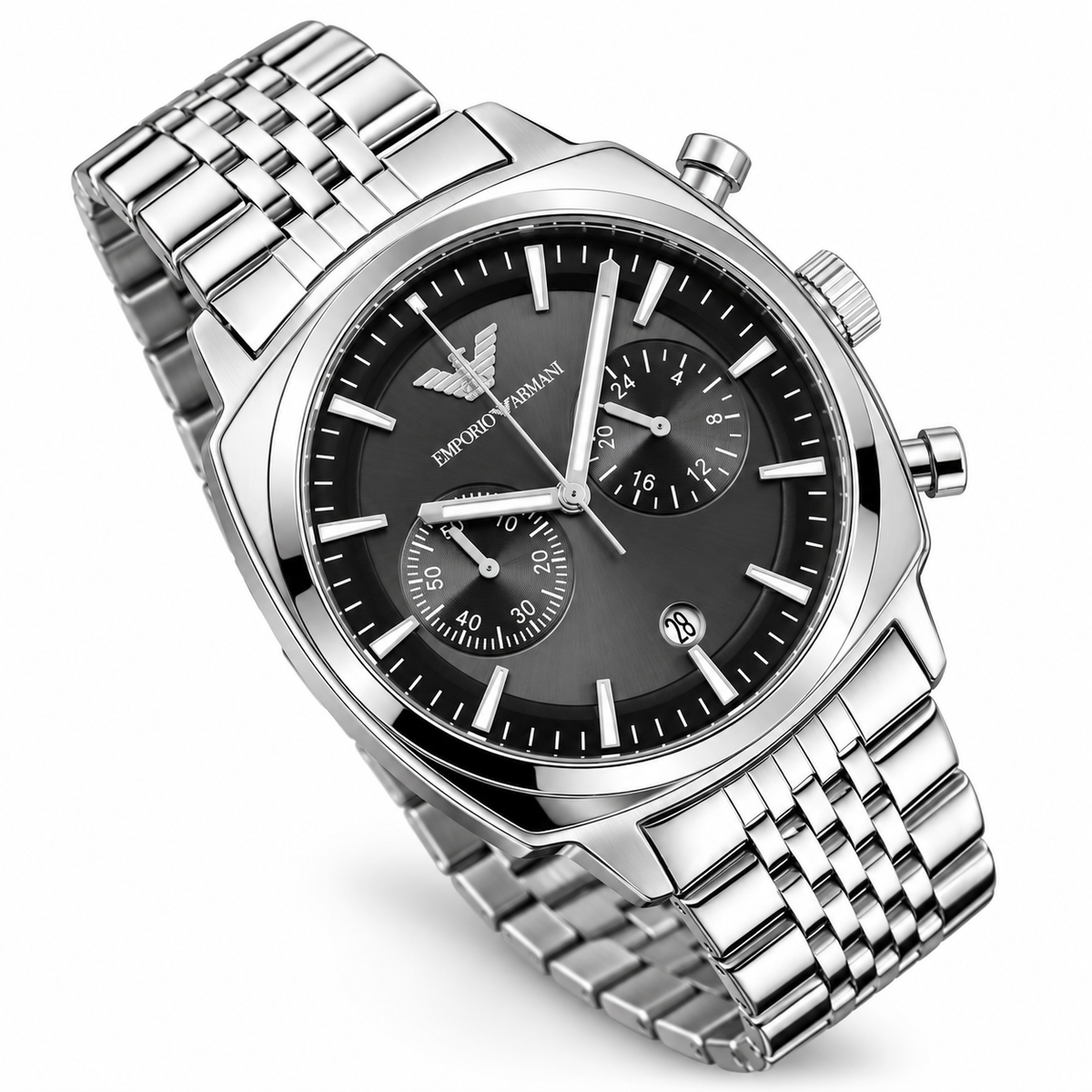 Emporio-Armani-Chronograph-Grey-Dial-Silver-Stainless-Steel-First-Copy-Watch-Anzoro