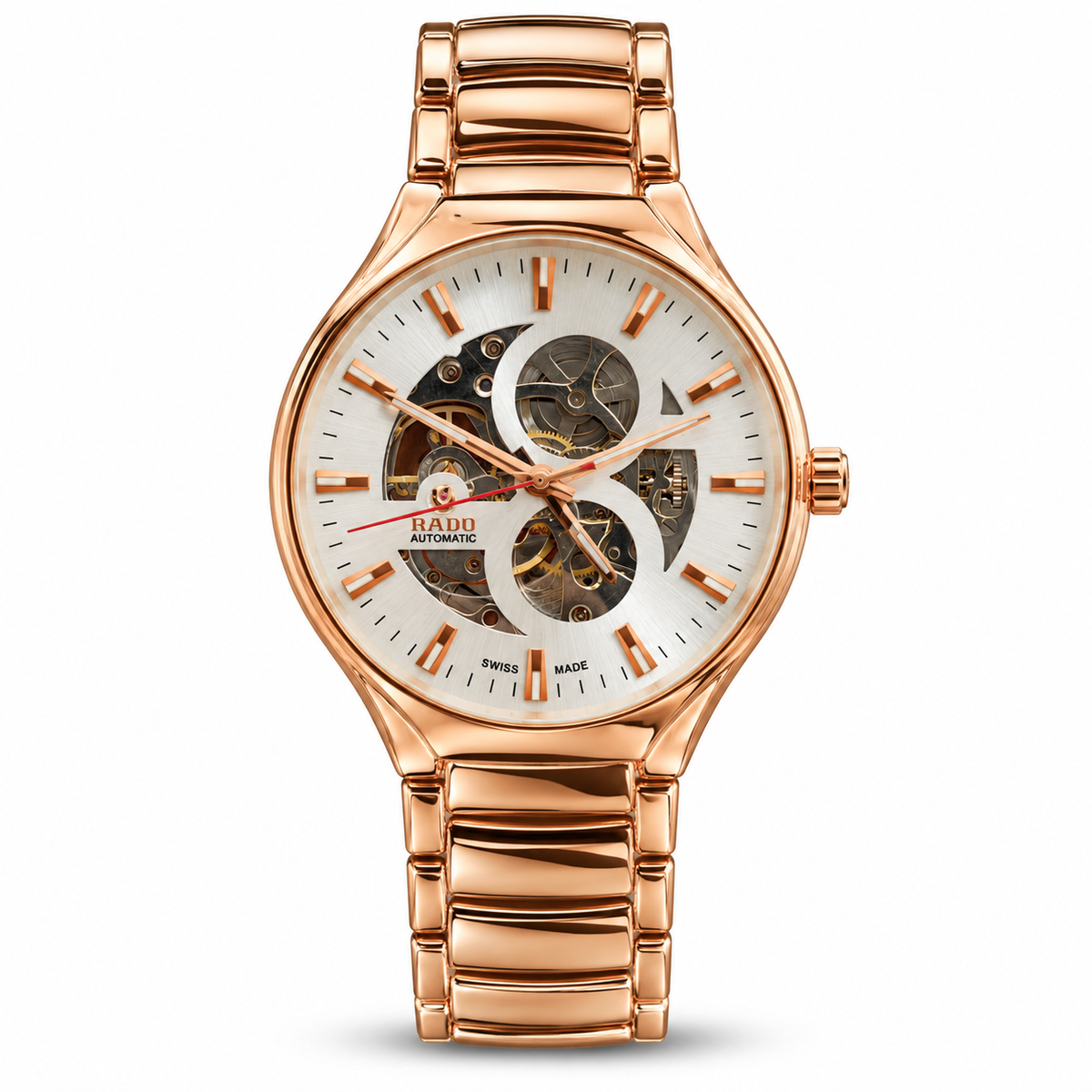 Rado-Centrix-Open-Heart-Skeleton-Automatic-White-Dial-Rose-Gold-First-Copy-Watch-Anzoro
