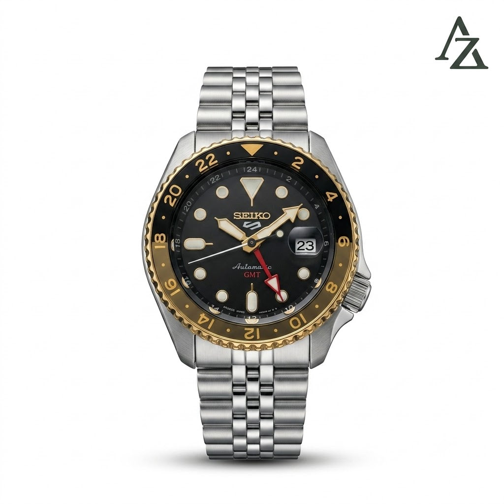 Seiko 5 Sports GMT Watch SSK021 – First Copy | Master Copy Quality | Black Dial, Black & Gold Bezel