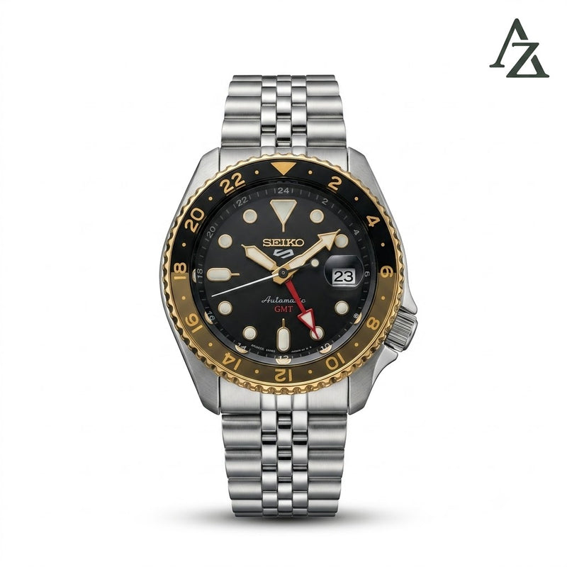 Seiko 5 Sports GMT Watch SSK021 – First Copy | Master Copy Quality | Black Dial, Black & Gold Bezel