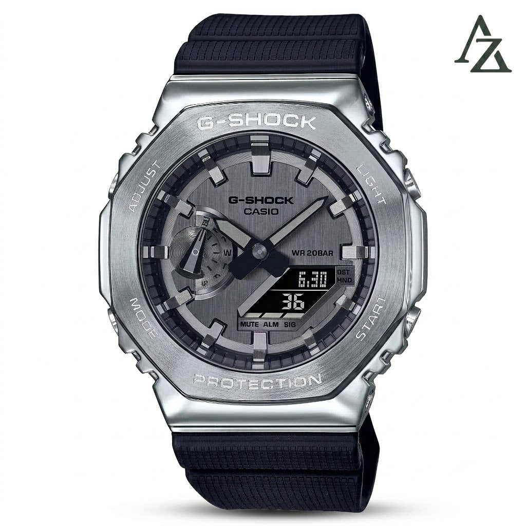 Casio G-Shock G-Steel GM-2100B-3ADR Grey IP Analog-Digital Watch – Green Resin Strap – 7A Master Quality