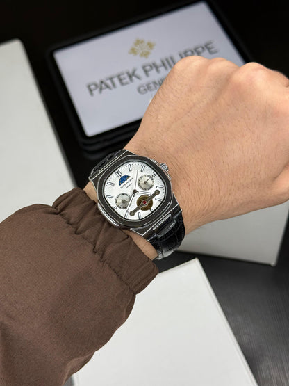 Patek Philippe Style Watch – First Copy | Master Copy Quality | Octagonal Bezel, Dark Alligator Leather Strap