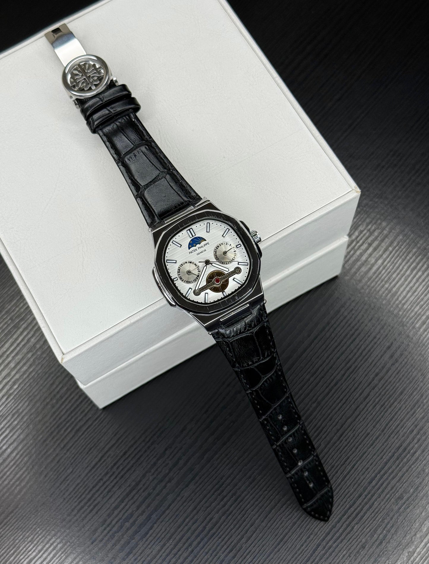 Patek Philippe Style Watch – First Copy | Master Copy Quality | Octagonal Bezel, Dark Alligator Leather Strap