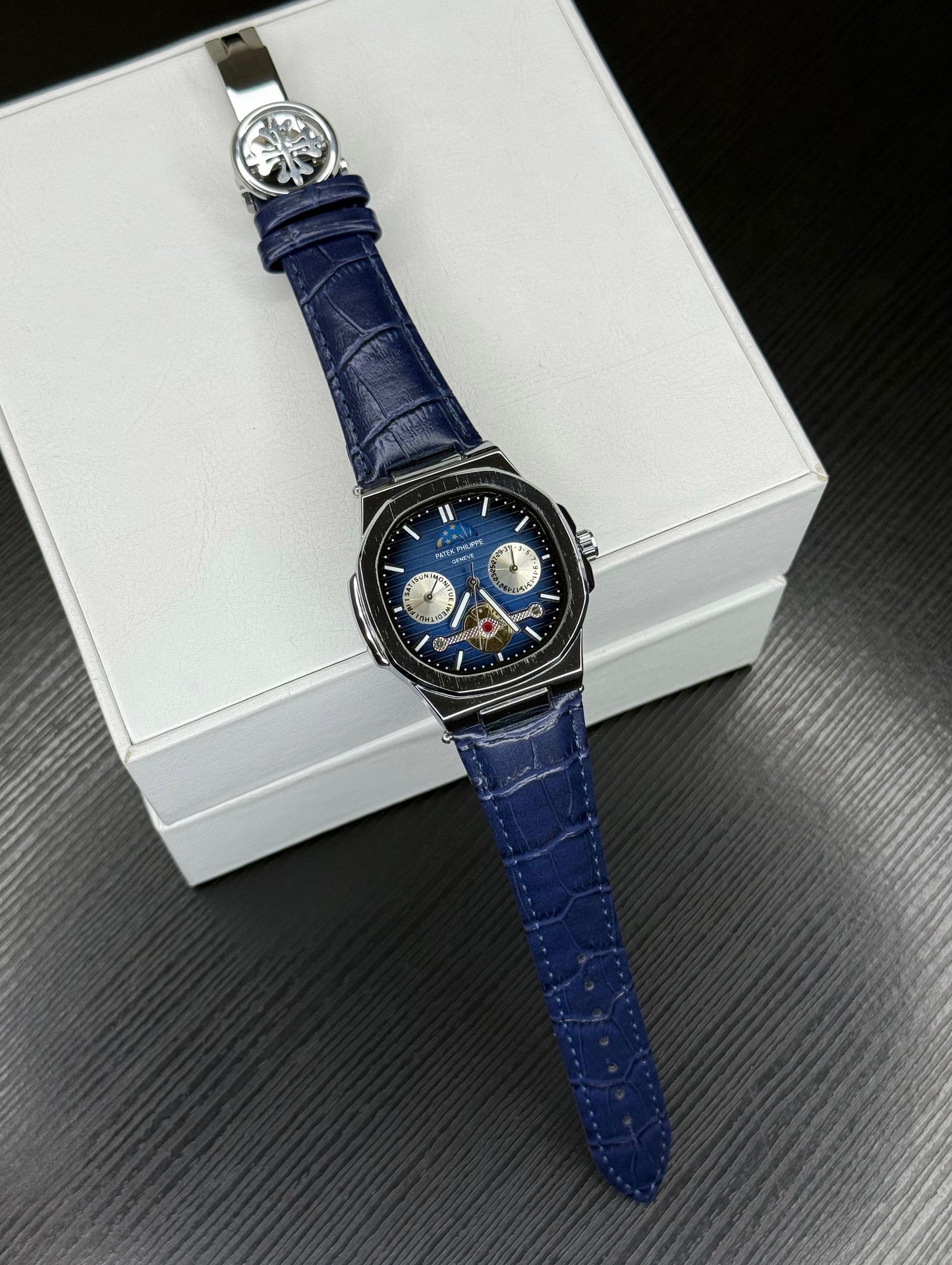 Patek Philippe Style Watch – First Copy | Master Copy Quality | Blue Dial, Blue Strap