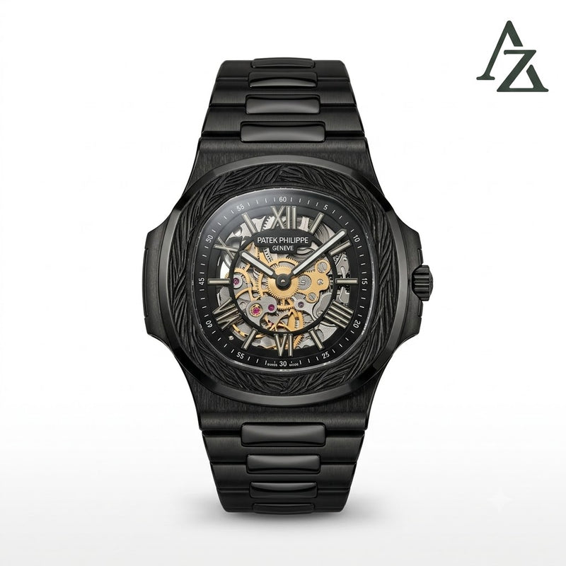 Patek Philippe Nautilus Style Watch – First Copy | Master Copy Quality | All-Black Skeleton Dial