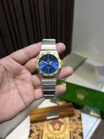 Omega Constellation Watch – First Copy | Master Copy Quality | Blue Dial with Gold Bezel