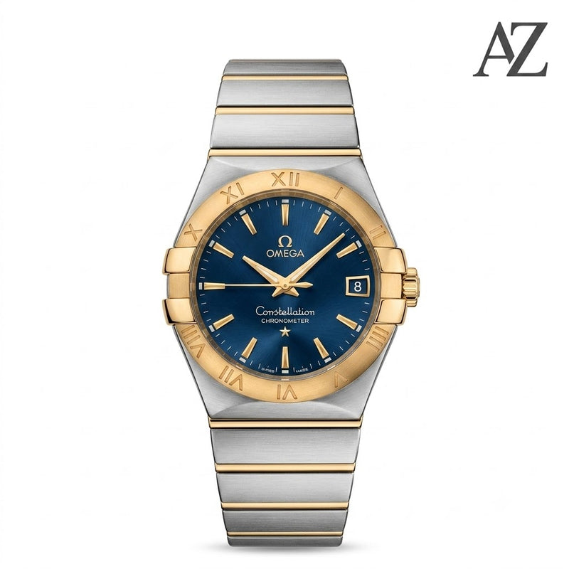 Omega Constellation Watch – First Copy | Master Copy Quality | Blue Dial with Gold Bezel