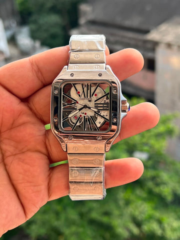 Cartier Dual Premium Automatic First Copy Watch – Full Silver | ANZORO