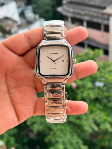 RADO Square Silver White Swift Movement Watch – Unisex First Copy | ANZORO