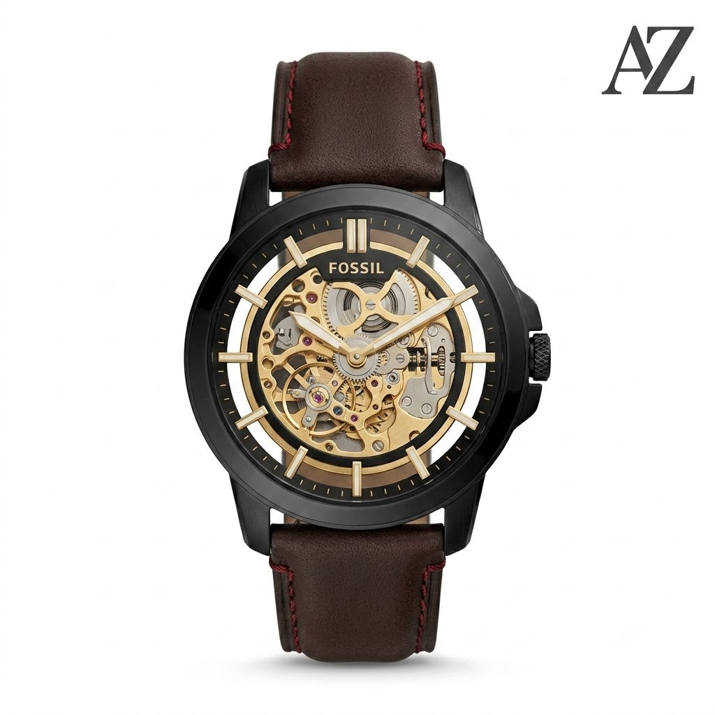 Fossil Townsman Automatic Watch – First Copy | Master Copy Quality | Skeleton Dial, Brown Leather Strap