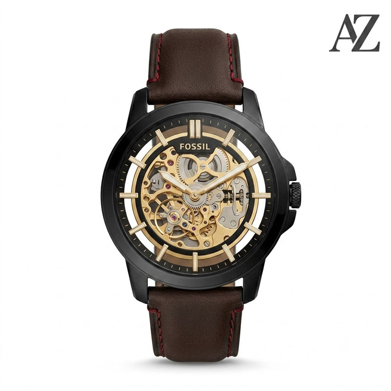 Fossil Townsman Automatic Watch – First Copy | Master Copy Quality | Skeleton Dial, Brown Leather Strap