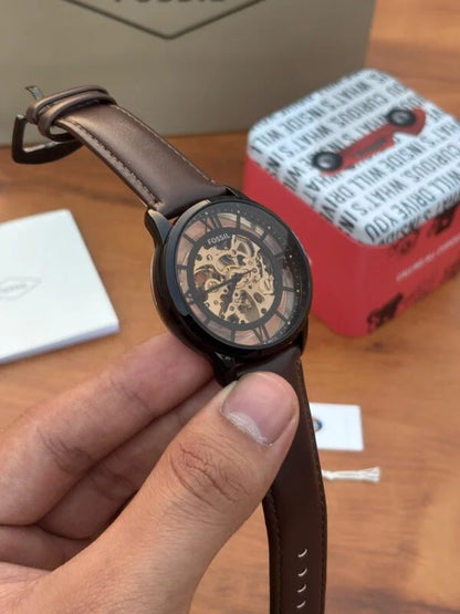 Fossil Townsman Automatic Watch – First Copy | Master Copy Quality | Skeleton Dial, Brown Leather Strap