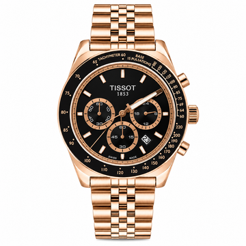 Tissot PRC 200 Chronograph Style Watch for Men – Black Dial Rose Gold