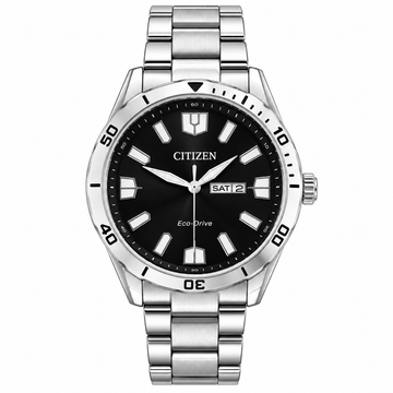 Citizen First Copy Eco-Drive Black Dial Watch – Stainless Steel Bracelet | Day Date Analog Watch