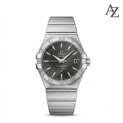 Omega Constellation Watch – First Copy | Master Copy Quality | Black Dial, Integrated Steel Bracelet