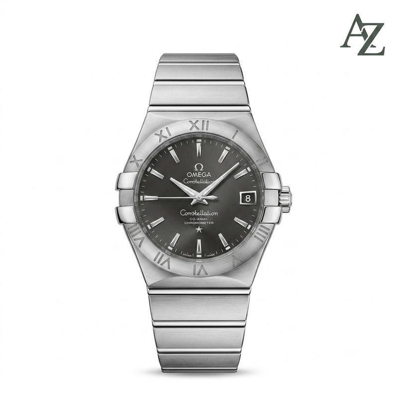 Omega Constellation Watch – First Copy | Master Copy Quality | Black Dial, Integrated Steel Bracelet
