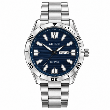 Citizen First Copy Blue Dial Watch – Zenshin Style | Day Date Analog Watch with Metal Bracelet