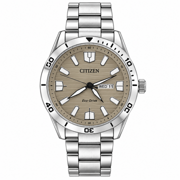 Citizen First Copy Beige Dial Watch – Zenshin Style | Day Date Analog Watch with Metal Bracelet