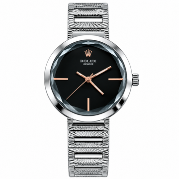 Rolex Style Watch – First Copy | Black Dial | Rose Gold Accents | Steel Bracelet