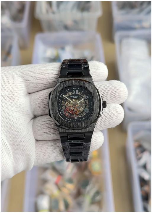 Patek Philippe Nautilus Style Watch – First Copy | Master Copy Quality | All-Black Skeleton Dial