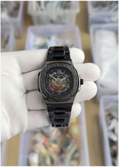 Patek Philippe Nautilus Style Watch – First Copy | Master Copy Quality | All-Black Skeleton Dial