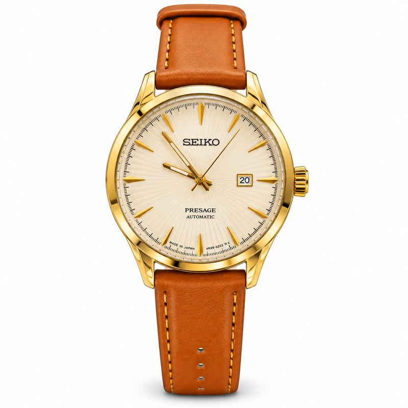 Seiko Presage-inspired premium first-copy quartz watch with cream dial