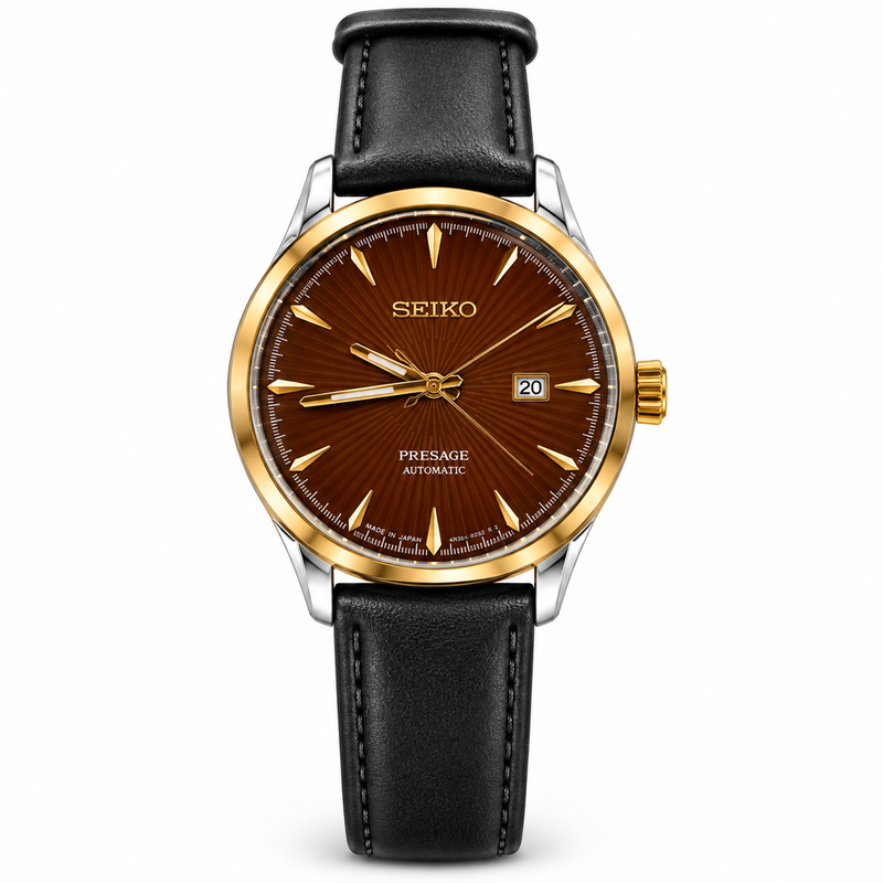 Seiko Presage-inspired first-copy quartz watch with brown dial