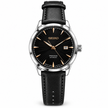 Seiko Presage Inspired Premium First Copy Quartz Watch – Black Dial Black Leather Strap