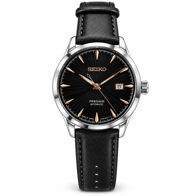 Seiko Presage-inspired premium first-copy quartz watch with black dial