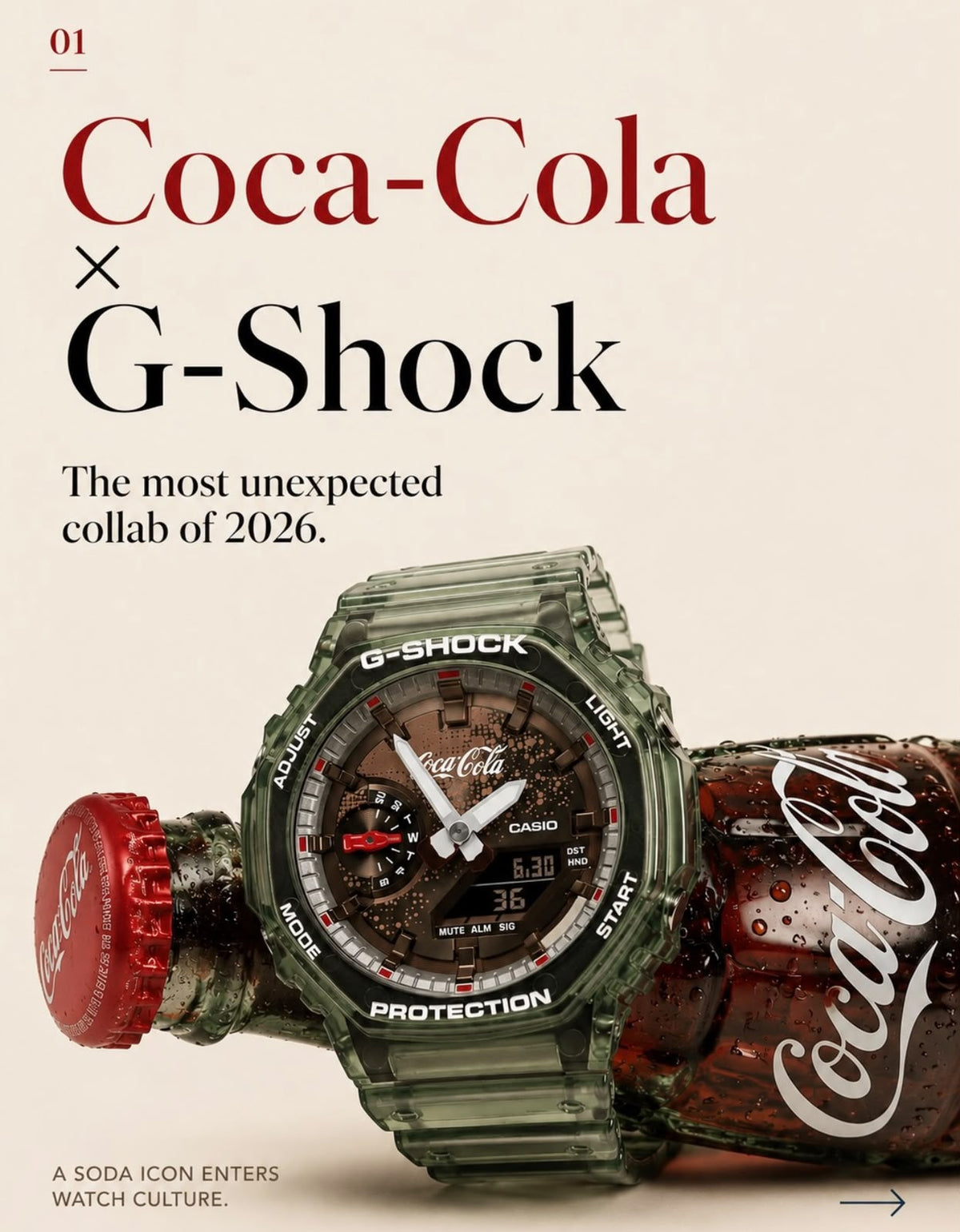 Coca-Cola green style watch close-up with detailed analog digital dial