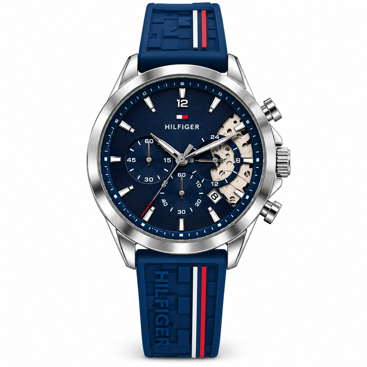 Tommy Hilfiger style blue skeleton first copy watch