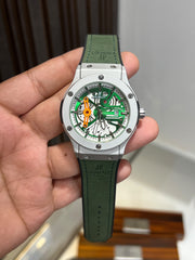 Hublot inspired green skeleton dial watch for men