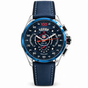 TAG Heuer Carrera style black chronograph first copy watch with leather strap