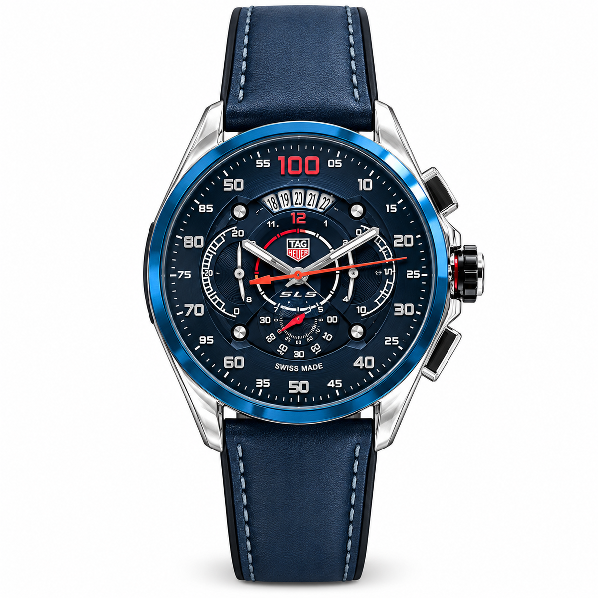 TAG Heuer Carrera style black chronograph first copy watch with leather strap